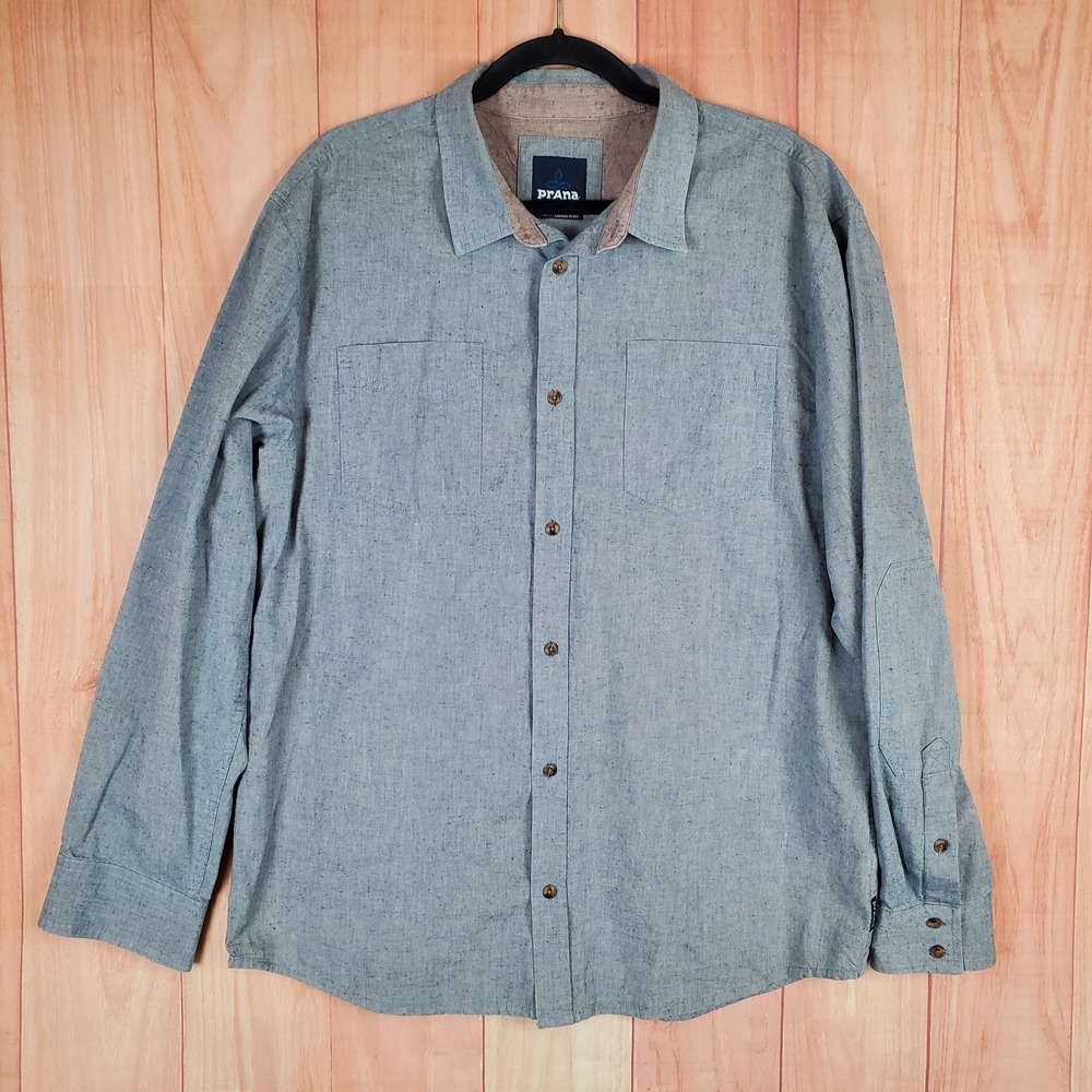 Prana Mens Shirt Sz XL Collared Long Sleeve Pockets Classic Button-Up